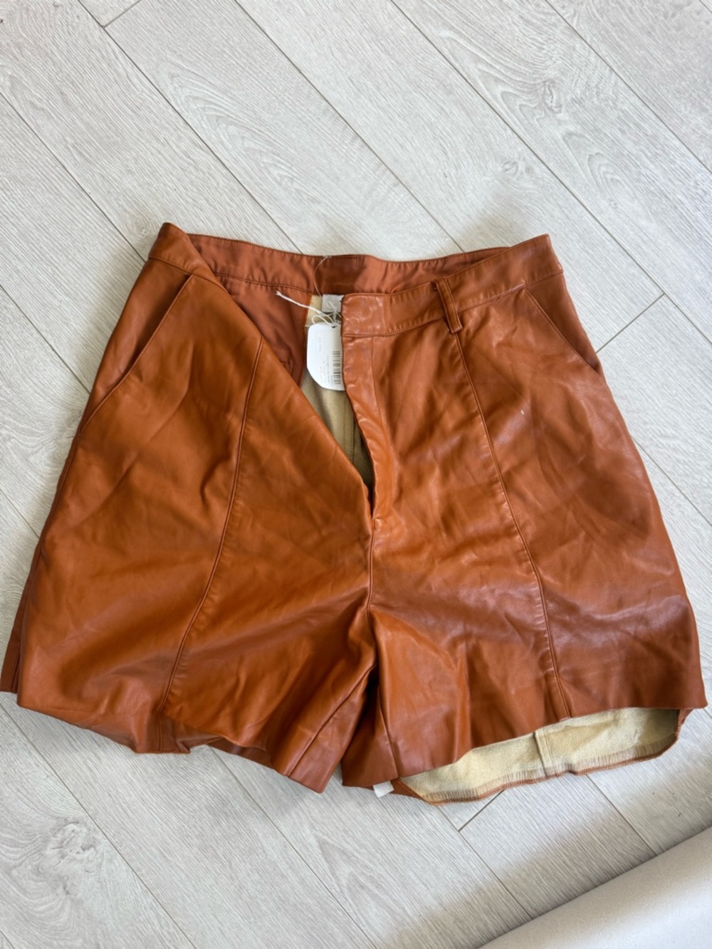 Women's High-Waist Brown Leather Shorts